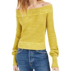 Free People Size Medium Sweater Off Shoulder Sugar Rush Ribbed Knit Long Sleeve